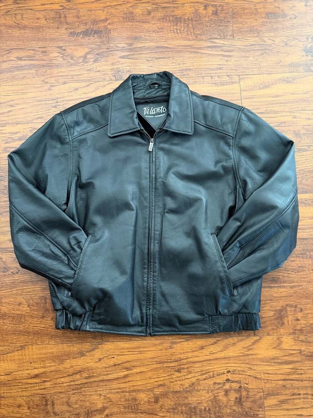 Vilanto Authentic Leatherwear Black Bomber Jacket with Faux Fur Lining